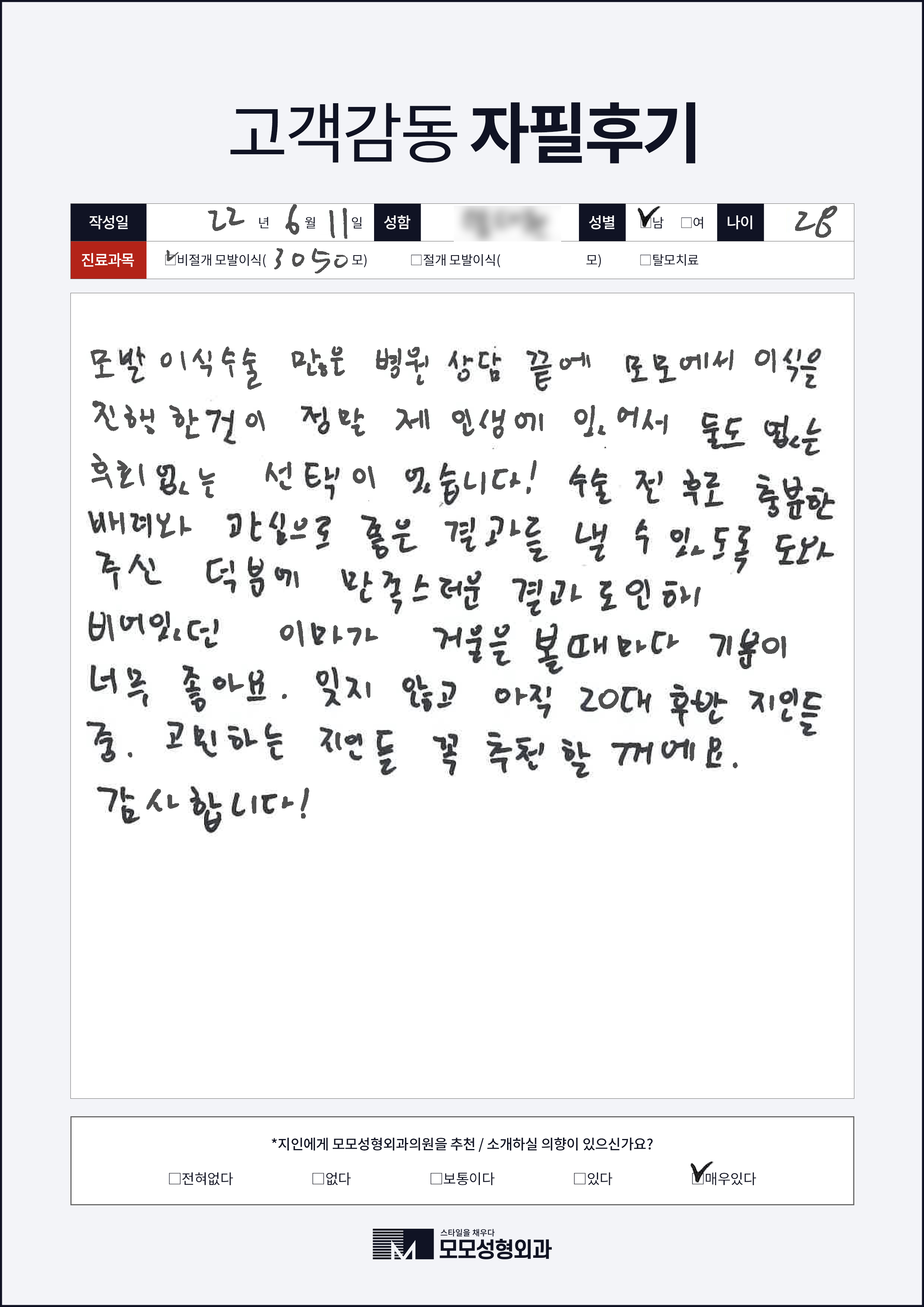 비절개모발이식 20대 3000모