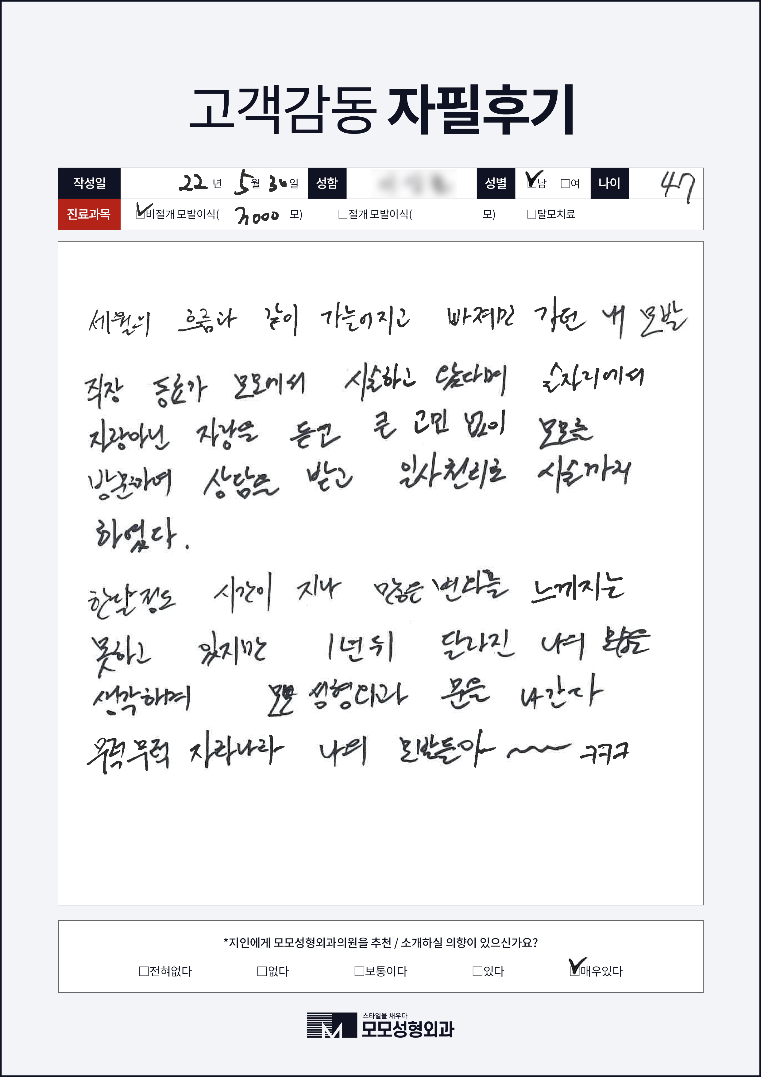 비절개모발이식 40대 3000모