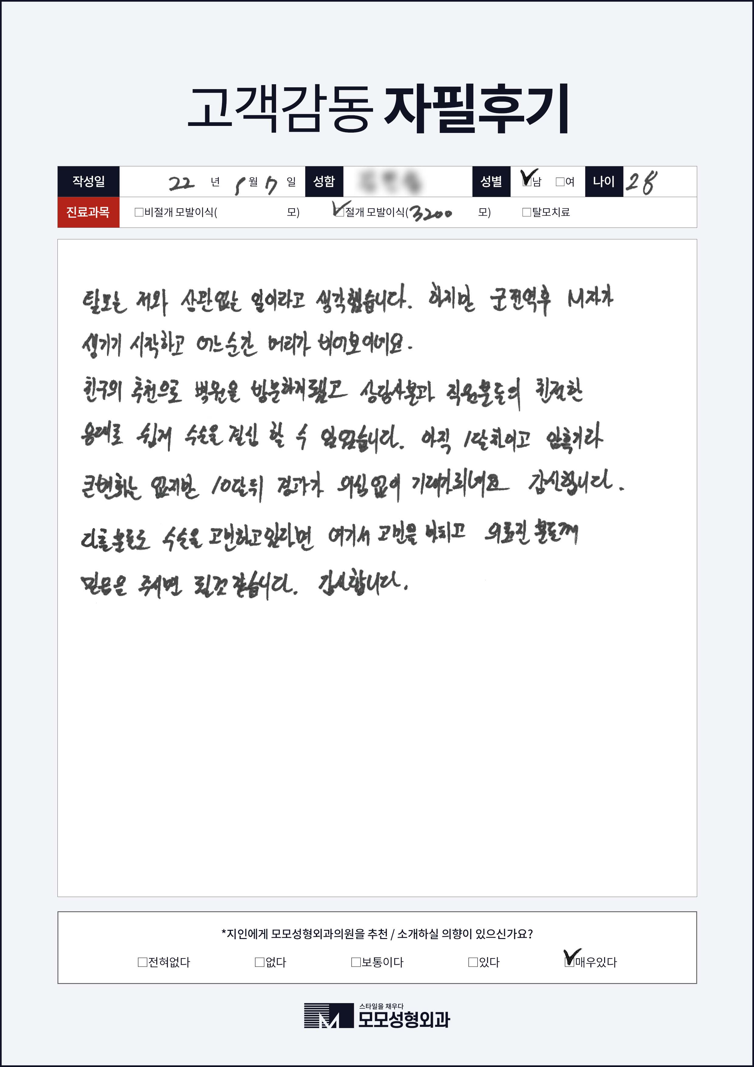 절개모발이식 20대 3000모