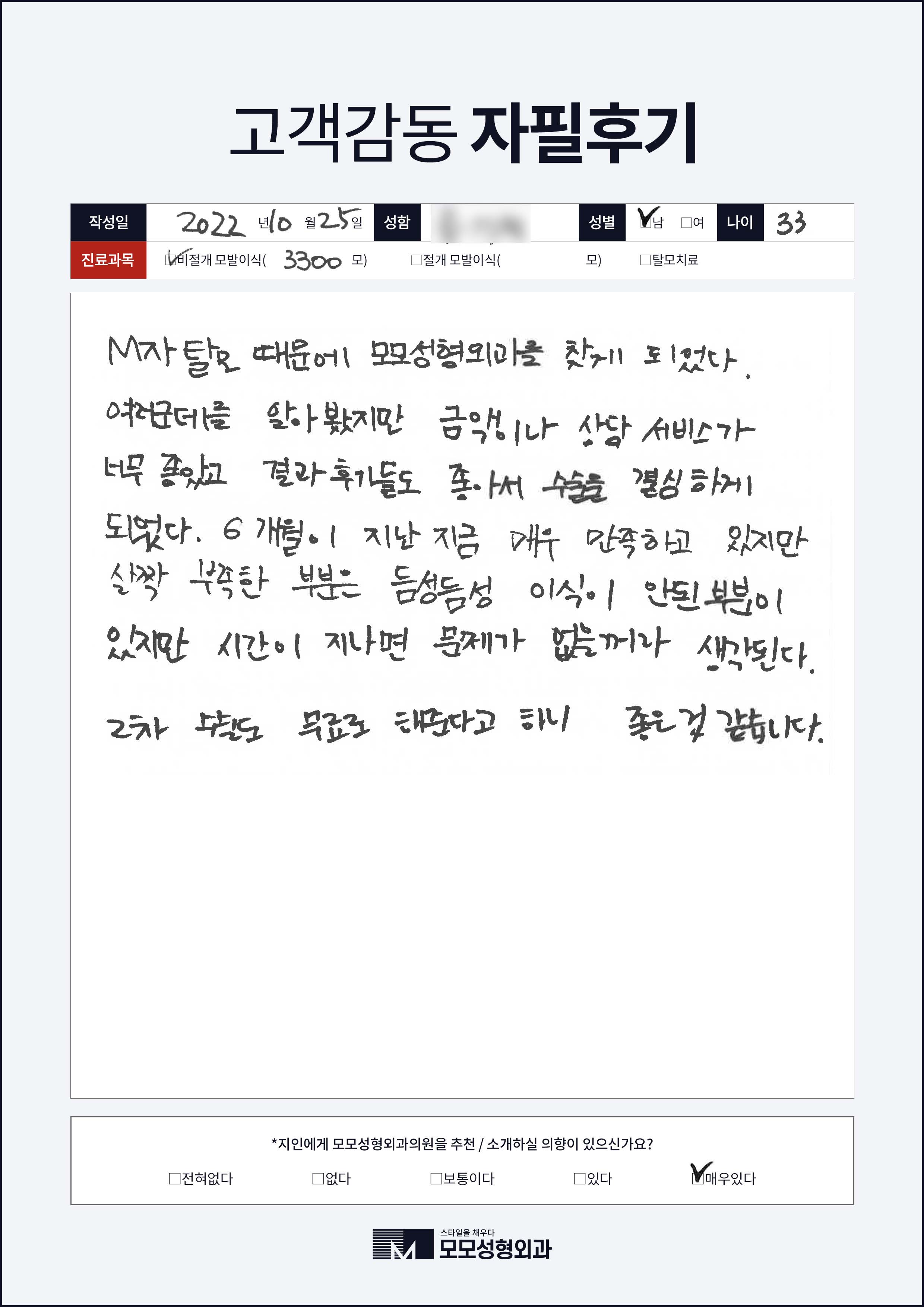 비절개모발이식 30대 3000모