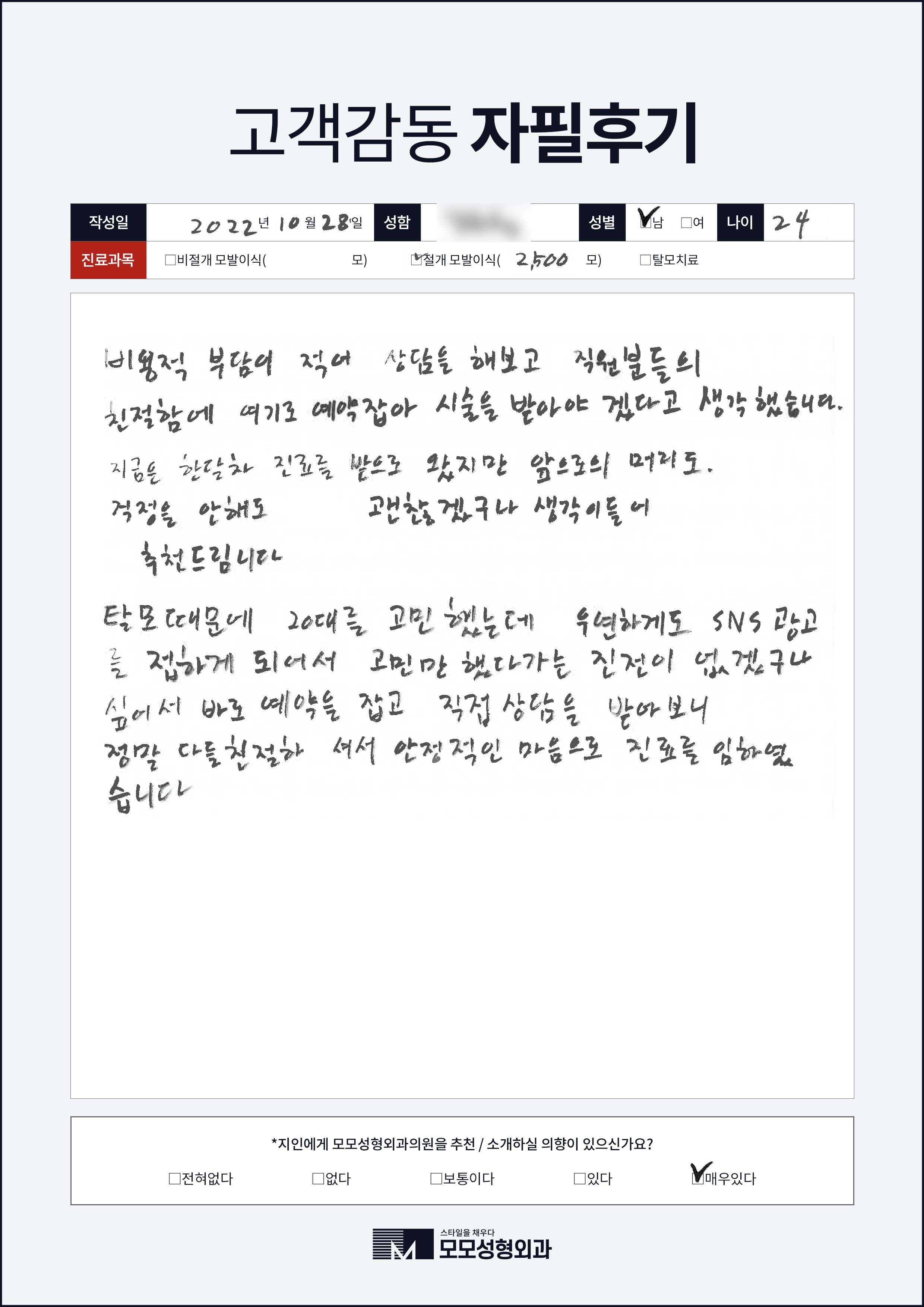 절개모발이식 20대 2000모