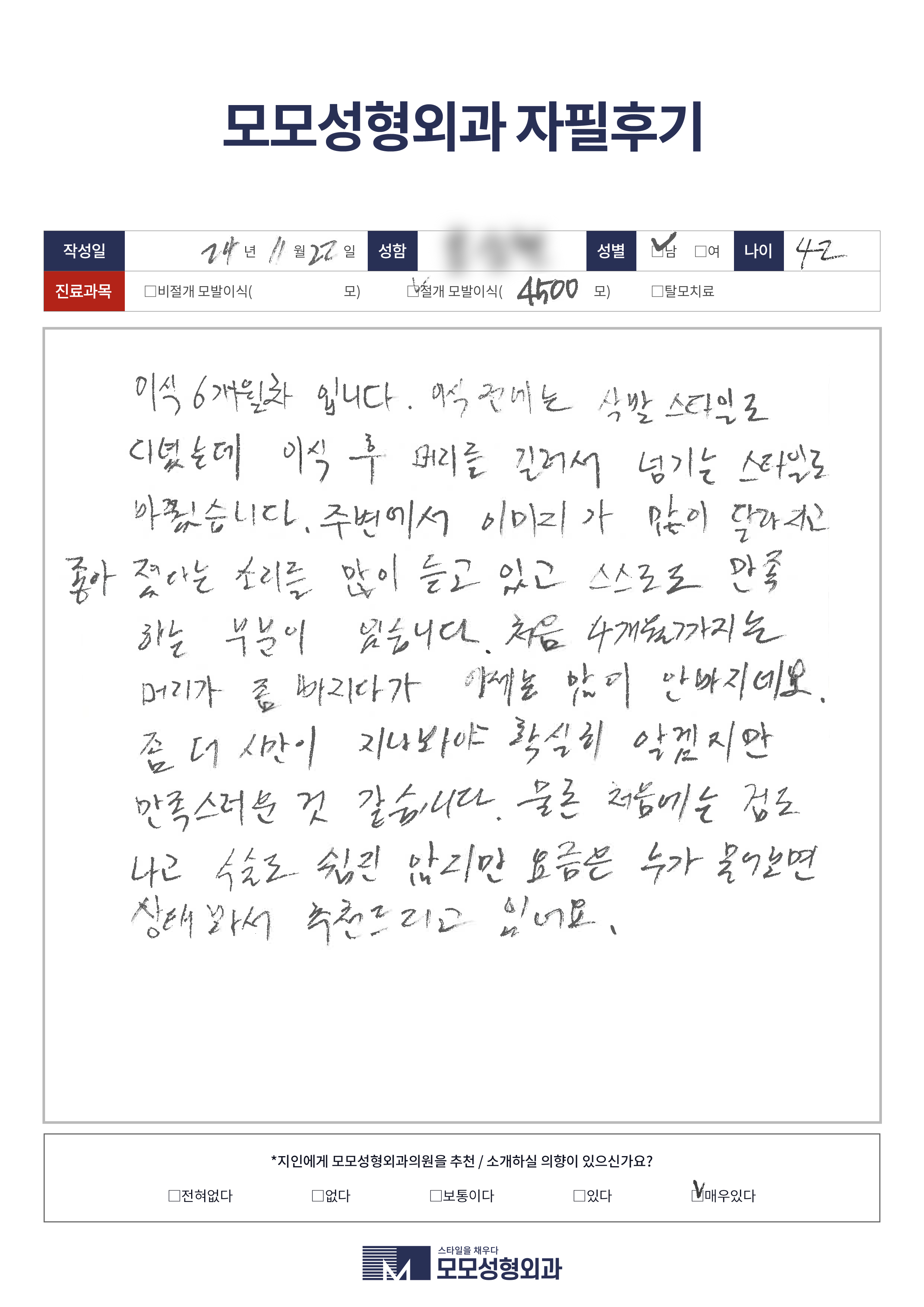 절개모발이식 40대 4000모이상